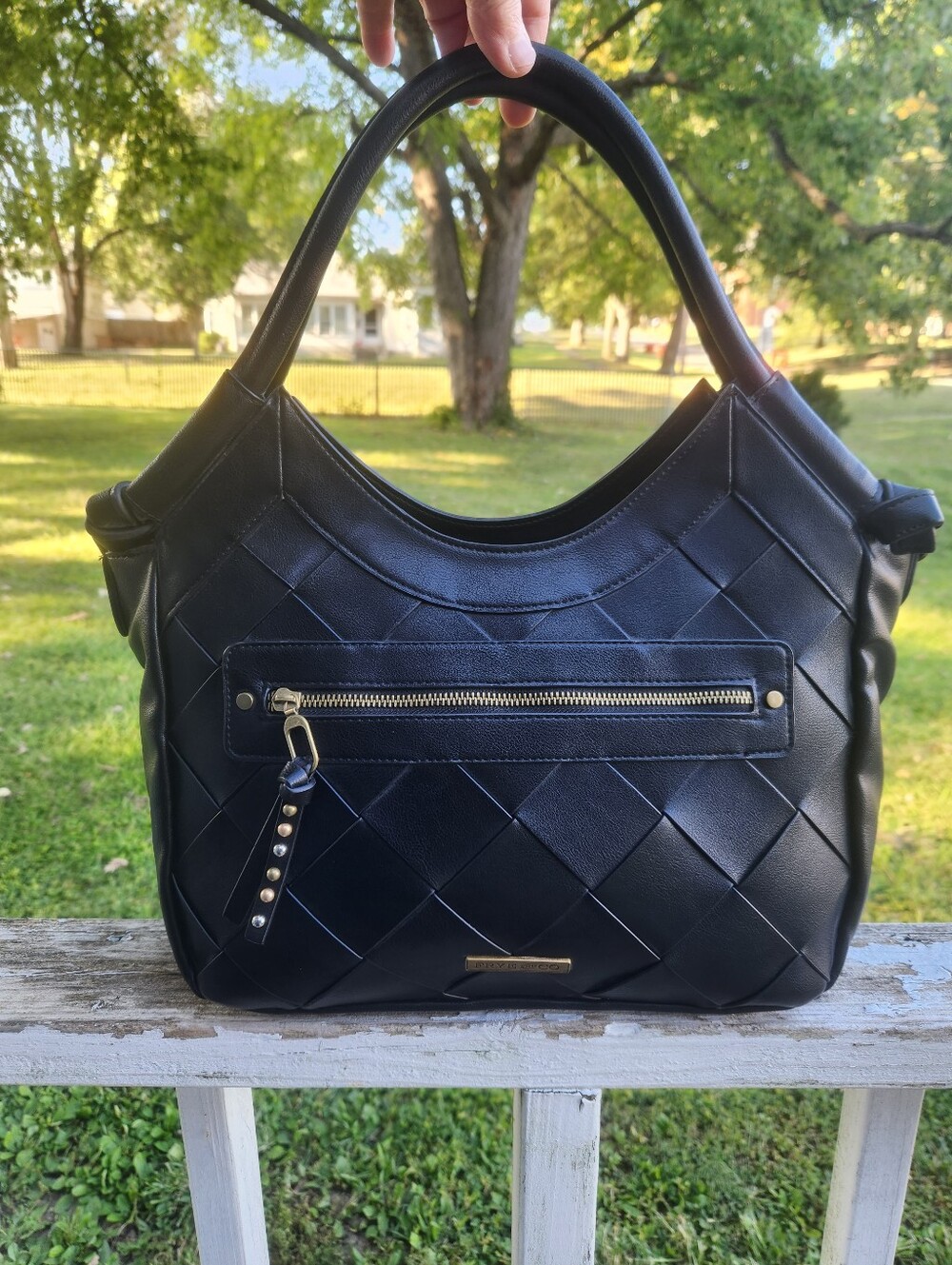 Frye & Co Woven Black Hand Shoulder Bag With Crossbody Strap Nwot